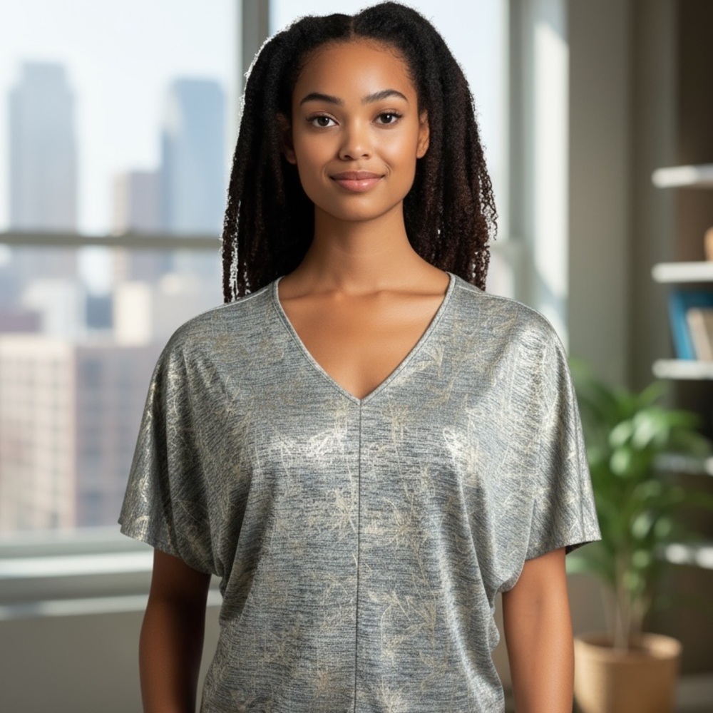 White House Black Market Gray and Gold Blouse